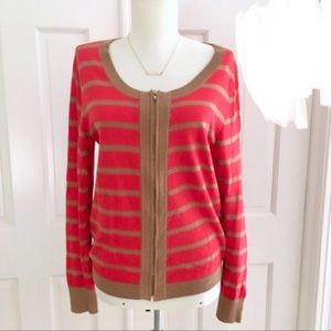OLD NAVY• Red and Brown Striped Zip-Up Cardigan